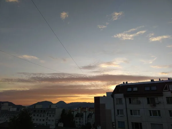 Lever Coucher Soleil Sur Les Bâtiments Ville Slovaquie — Photo