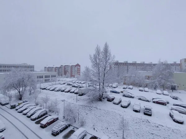 Стоянка Автомобилей Припаркованных Улице — стоковое фото