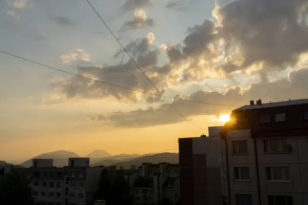 Salida Puesta Del Sol Sobre Los Edificios Ciudad Países Bajos — Foto de Stock