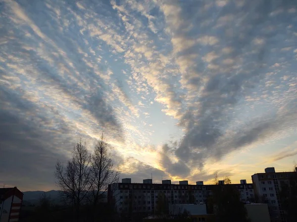 Alba Tramonto Sugli Edifici Della Città Slovacchia — Foto Stock