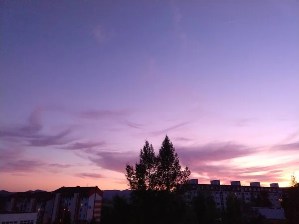 Alba Tramonto Sulle Colline Sulla Città Slovacchia — Foto Stock