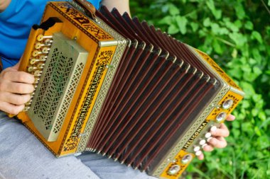 Arka planda akordeon oynatıcı, kapat