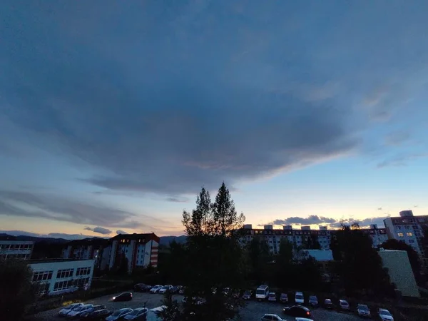 Nascer Sol Pôr Sol Sobre Colinas Cidade Eslováquia — Fotografia de Stock