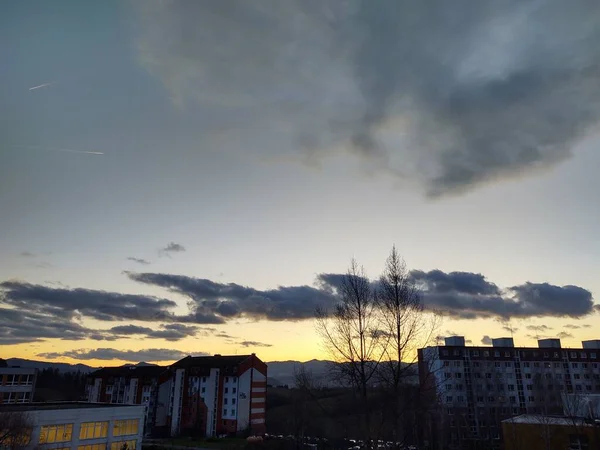 Nascer Sol Sobre Edifícios Cidade Zilina Eslováquia — Fotografia de Stock