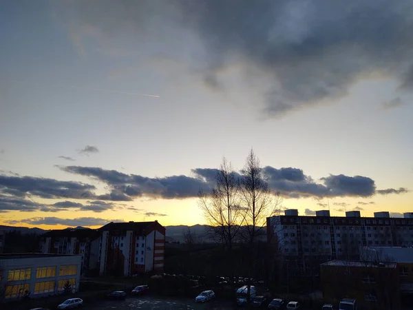 Lever Soleil Sur Les Bâtiments Ville Zilina Slovaquie — Photo