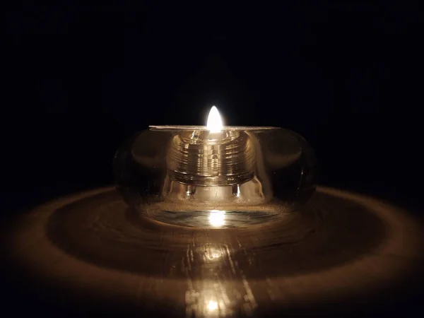 Candle Burning Glass Table — Stock Photo, Image