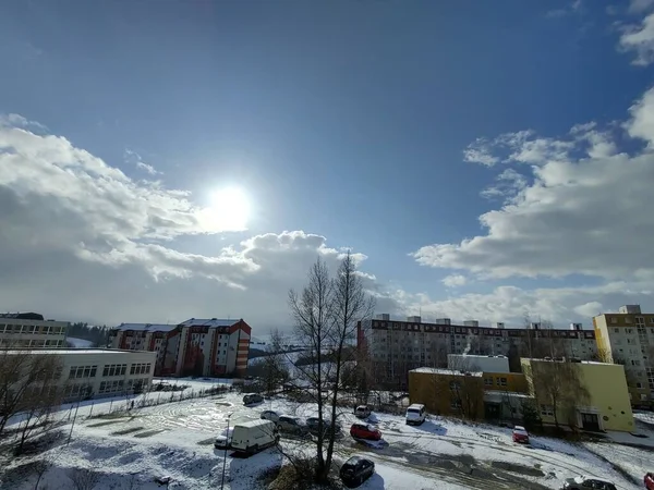 Şehirdeki Binaların Üzerinde Gün Doğumu Gün Batımı Slovakya — Stok fotoğraf