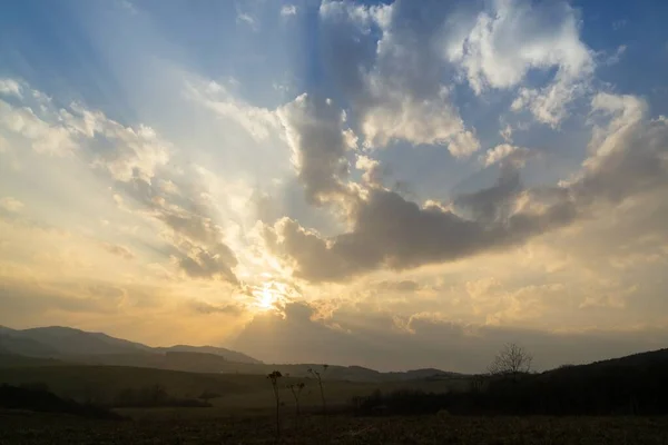 Coucher Lever Soleil Avec Des Nuages Colorés Slovaquie — Photo