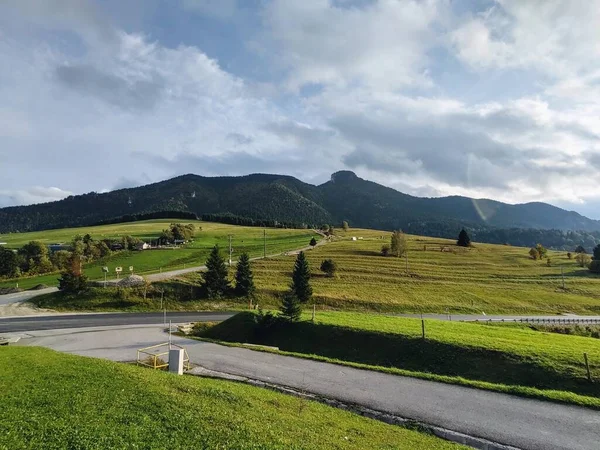 Wiese Mit Bäumen Und Blick Auf Die Berge Slowakei — Stockfoto