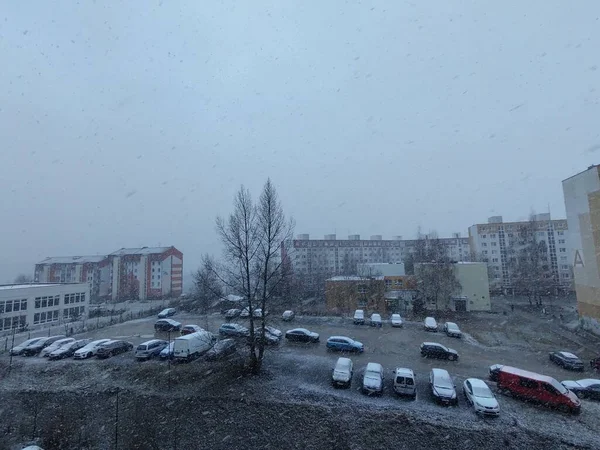 Sunset Town Winter Snow Roofs Slovakia — Stock Photo, Image