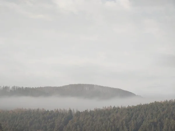 Foggy Morgon Bergen Dagtid Skjuten — Stockfoto