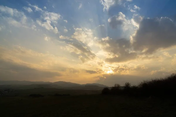 Coucher Lever Soleil Avec Des Nuages Colorés Slovaquie — Photo