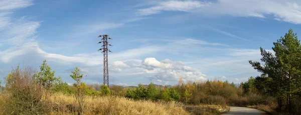 Elektrický Pylon Dráty Terénu — Stock fotografie