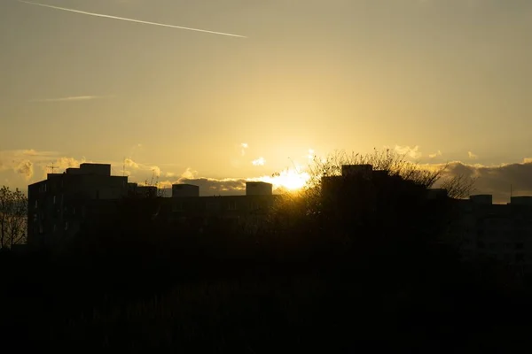 Nascer Sol Pôr Sol Sobre Edifícios Cidade Zilina Eslováquia — Fotografia de Stock