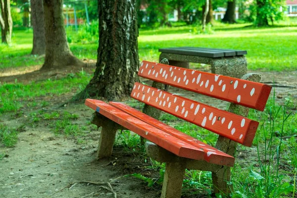 Dřevěná Lavička Městském Parku — Stock fotografie