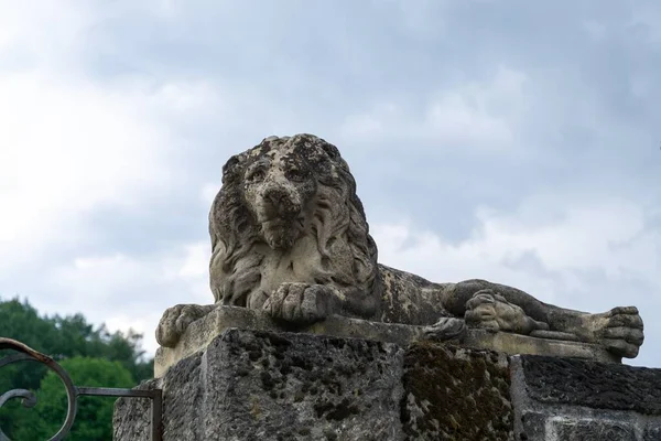 Statua Del Vecchio Leone Sullo Sfondo — Foto Stock