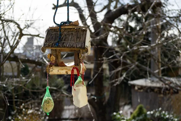 Liten Fågelhus Våren Bakgrund — Stockfoto