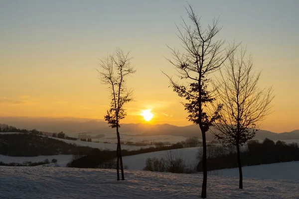 Ανατολή Ηλιοβασίλεμα Πάνω Από Τοπίο Στη Σλοβακία — Φωτογραφία Αρχείου
