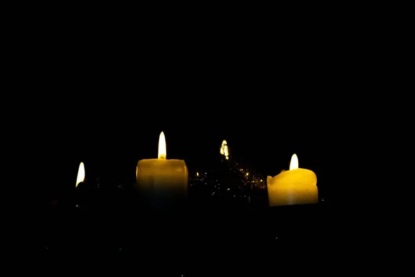 Candlelights Black Background Close — Stock Photo, Image