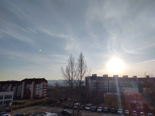 Východ Západ Slunce Nad Budovami Žilině Slovensko — Stock fotografie