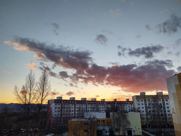 Восход Закат Над Зданиями Городе Жилина Словакия — стоковое фото