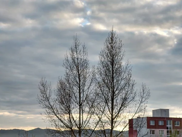 Salida Puesta Del Sol Sobre Los Edificios Ciudad Zilina Países — Foto de Stock