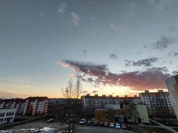 Alba Tramonto Edifici Nella Città Zilina Slovacchia — Foto Stock