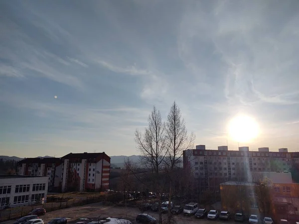 Salida Puesta Del Sol Sobre Los Edificios Ciudad Zilina Países — Foto de Stock