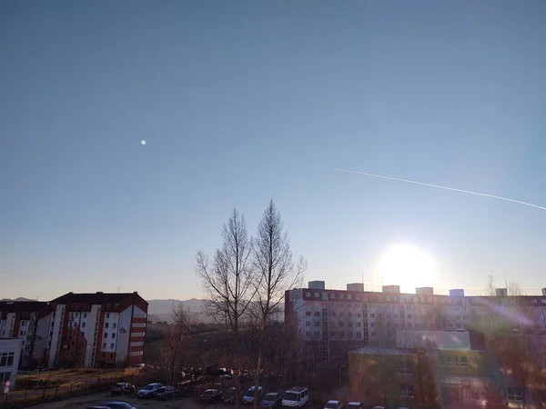 Восход Закат Над Зданиями Городе Жилина Словакия — стоковое фото