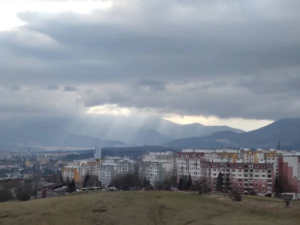 Východ Západ Slunce Nad Budovami Žilině Slovensko — Stock fotografie