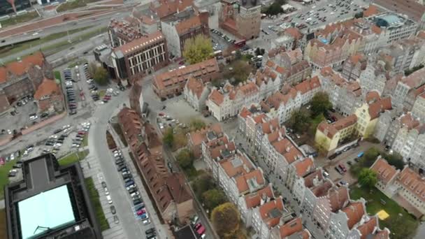 Gdansk, Polen. Flygfoto 4k video av gamla stan, — Stockvideo