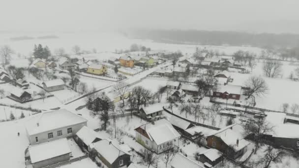 Дивовижний вид на снігопад у селі — стокове відео