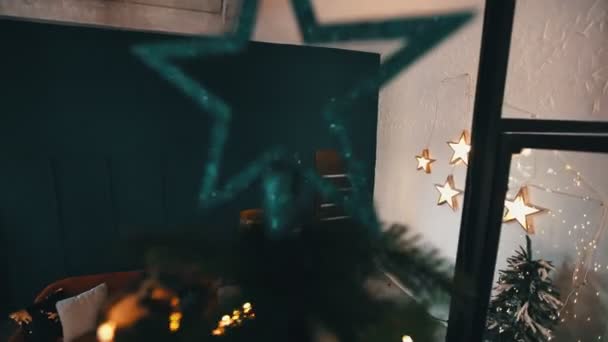 Weihnachten Zimmer grün Innenraum Kamera bewegen — Stockvideo