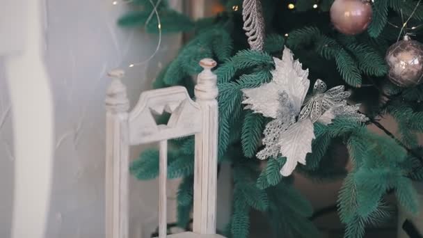 Decoração xmas móveis de madeira branca — Vídeo de Stock