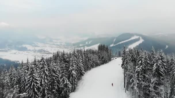 山の素晴らしい空中風景スキー道 — ストック動画