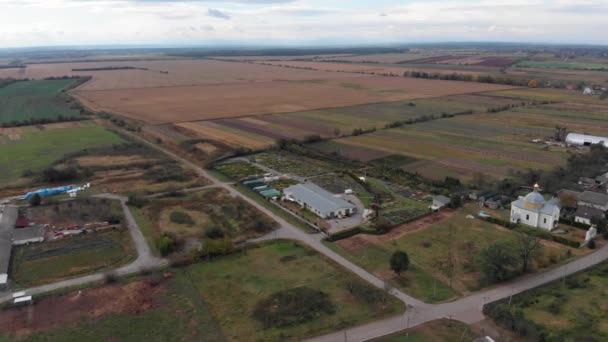 Vista aérea da paisagem estufa fazenda — Vídeo de Stock