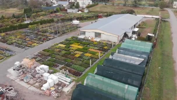 Вид с воздуха на сад магазин на открытом воздухе — стоковое видео