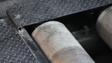 Automobile on stand for measuring car power.