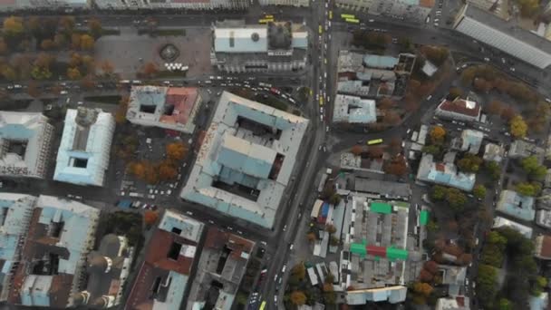 Aerial Roofs and street Old City Lviv, Ukraine. Центральна частина старого міста.. — стокове відео