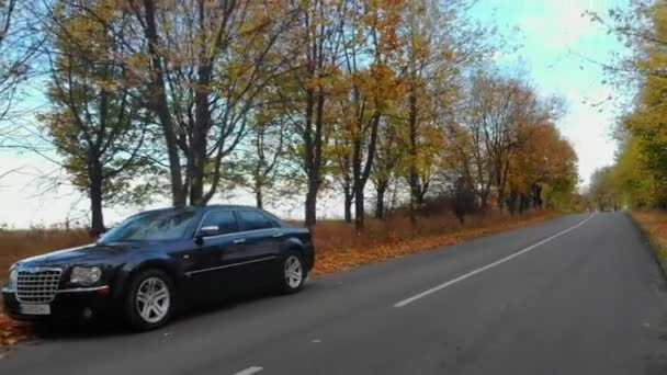 Luxe auto op de weg op het veld achtergrond — Stockvideo