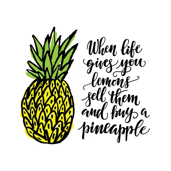 Piña y frase dibujadas a mano — Vector de stock