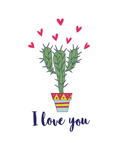 Biglietto di San Valentino con cactus — Vettoriale Stock