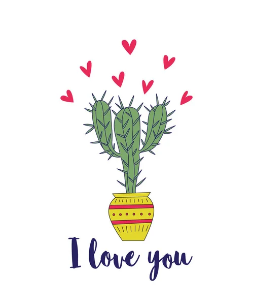 Valentine kartu hari dengan kaktus - Stok Vektor