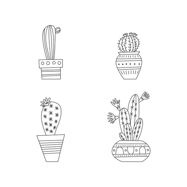 Conjunto de cactos dibujados a mano — Vector de stock