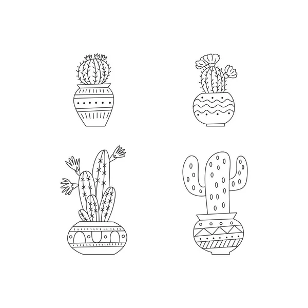 Uppsättning av handritad kaktusar — Stock vektor