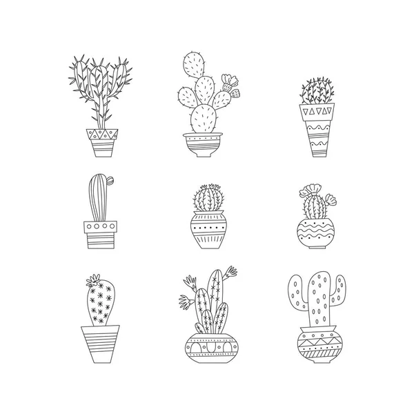 Conjunto de cactos desenhados à mão —  Vetores de Stock