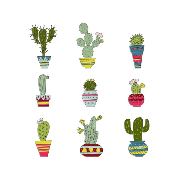 Conjunto de cactos dibujados a mano — Vector de stock