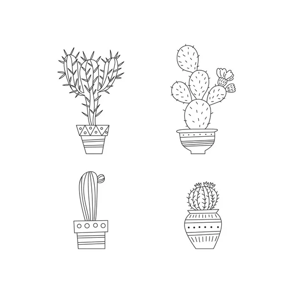 Uppsättning av handritad kaktusar — Stock vektor