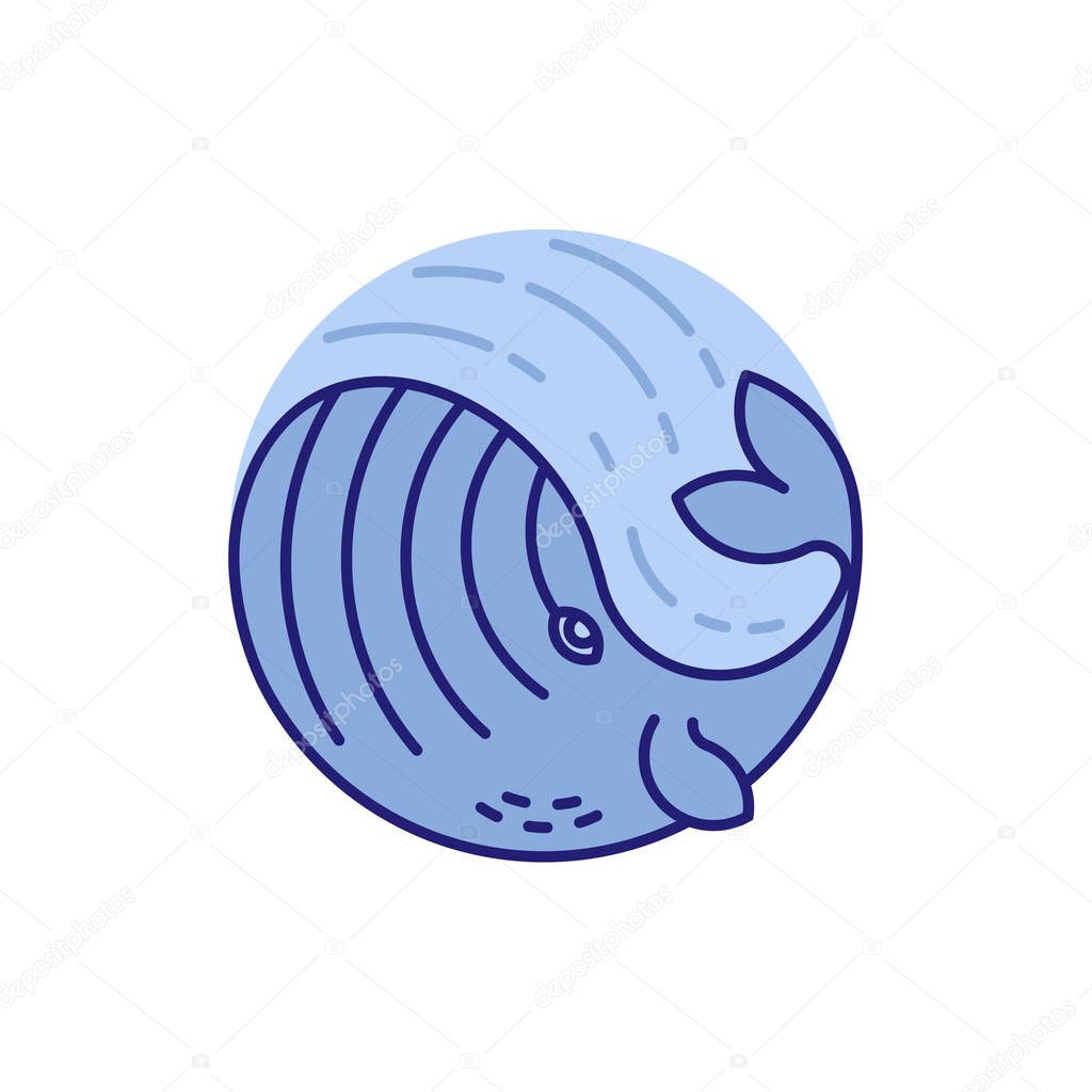 Vector simple line icon of a whale. Whale logo.