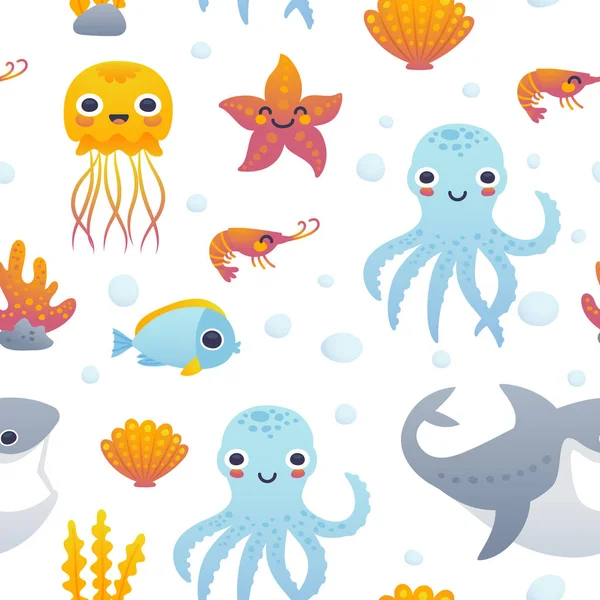 Dibujos animados mar animales conjunto — Vector de stock